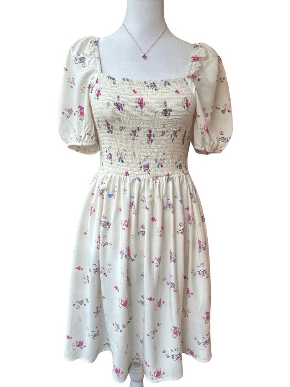 Disney BoxLunch Alice in Wonderland Icons Smocked Milkmaid coquette dress S - Picture 4 of 12